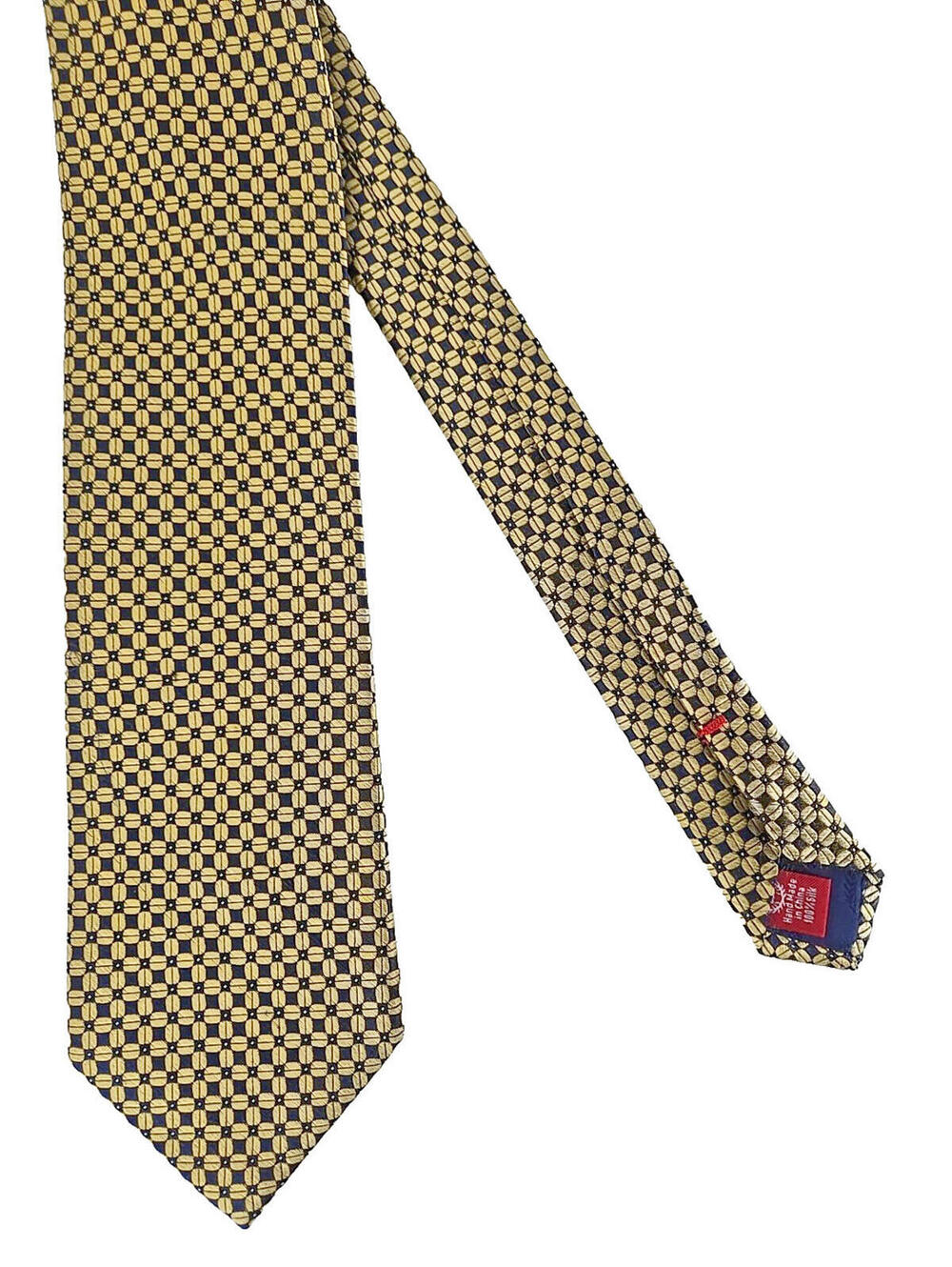 Vintage Chaps Ralph Lauren Silk Tie Gold Blue Geometric Micro Motif Preppy